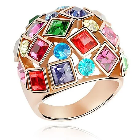 

Rose Gold Color Exclusive Engagement Ring With Multicolor Austrian Crystals from Swarovski Fine Jewelry Anillos Bijouterie