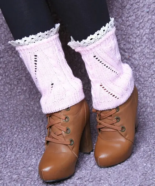 Женские однотонные вязаные гетры для девочек, кружевные обрезные манжеты, носки для ботинок, 23 пар/лот#3888 - Цвет: pink
