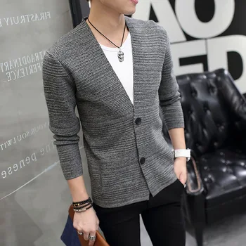 Men sweater outerwear thin 2020 new autumn slim solid color V-neck male cardigan handsome long-sleeve sweater fashion slimming v neck color splicing patch pocket long sleeves cardigan for men