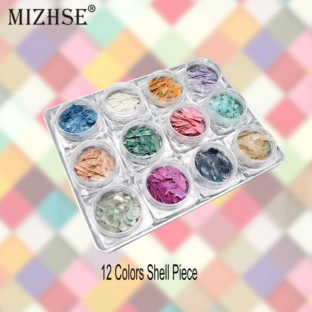 

MIZHSE 12 Color Nail Art Decorations Pretty Abalone Shell Pieces 3D Manicure 12 Box Beautiful Import Abalone Shell Paper