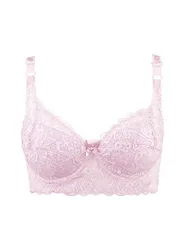 Elegant Lace Wireless Bra - Plus Size, Adjustable, Full Coverage - 40 90 (Pink)