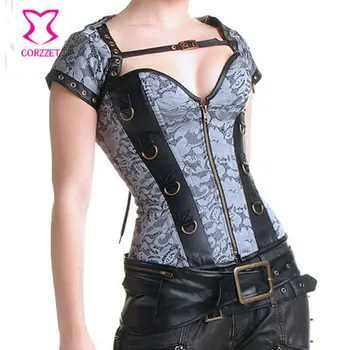 

Grey Steel Boned Burlesque Gothic Corpetes E Espartilhos Sexy Corset Corselet Overbust Corsets And Bustiers Steampunk Clothing