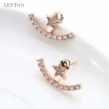 New Arrival Crystal Earrings Ear Jacket Lepton Gold Color Plated Earings Stainless Steel Earring Stud Earrings