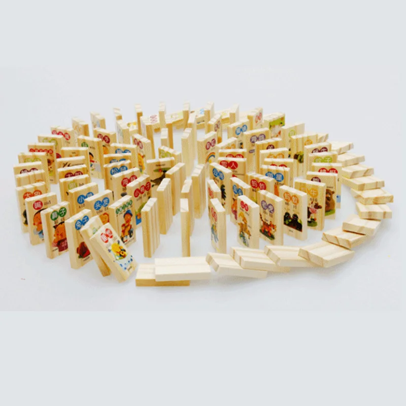 

Wooden Dominoes set puzzle blocks Cartoon Animal Colored Educational Children Baby Toys Parent-Child Interactive Game kid gift