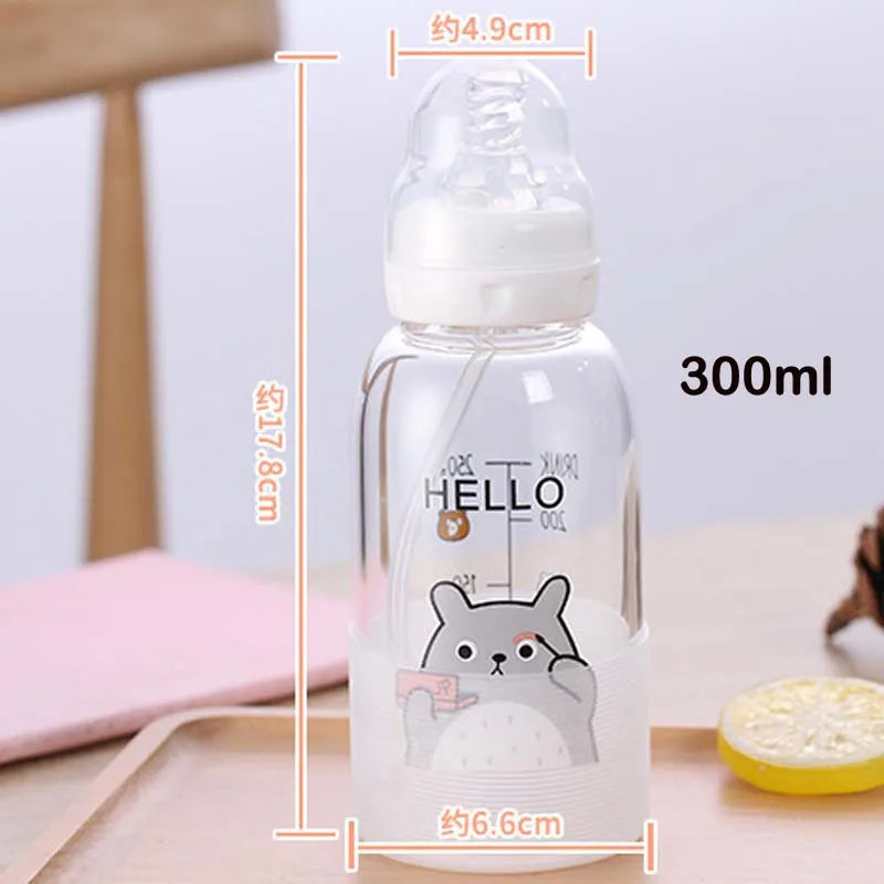 Baby Bottle Feeding 300ml Small Glass Bottle Silicone Nipples Non Handles Infant Toddlers Milk Nursing