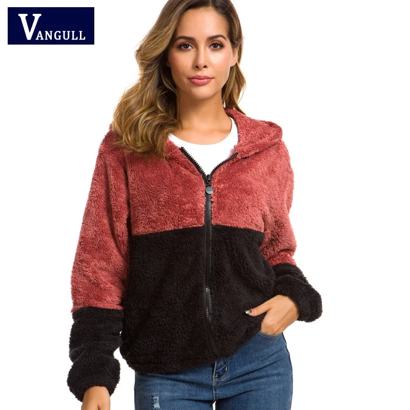 Most effective Vangull Hooded Teddy Jacket Women Basic Jackets And Coats Casual Autumn Colorblock Clothing Thick Z