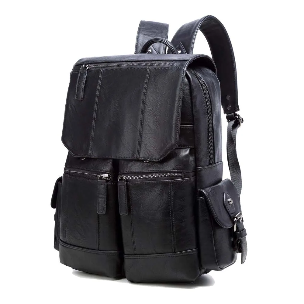Large Capacity Laptop Male Backpack High Quality PU Leather Backpacks