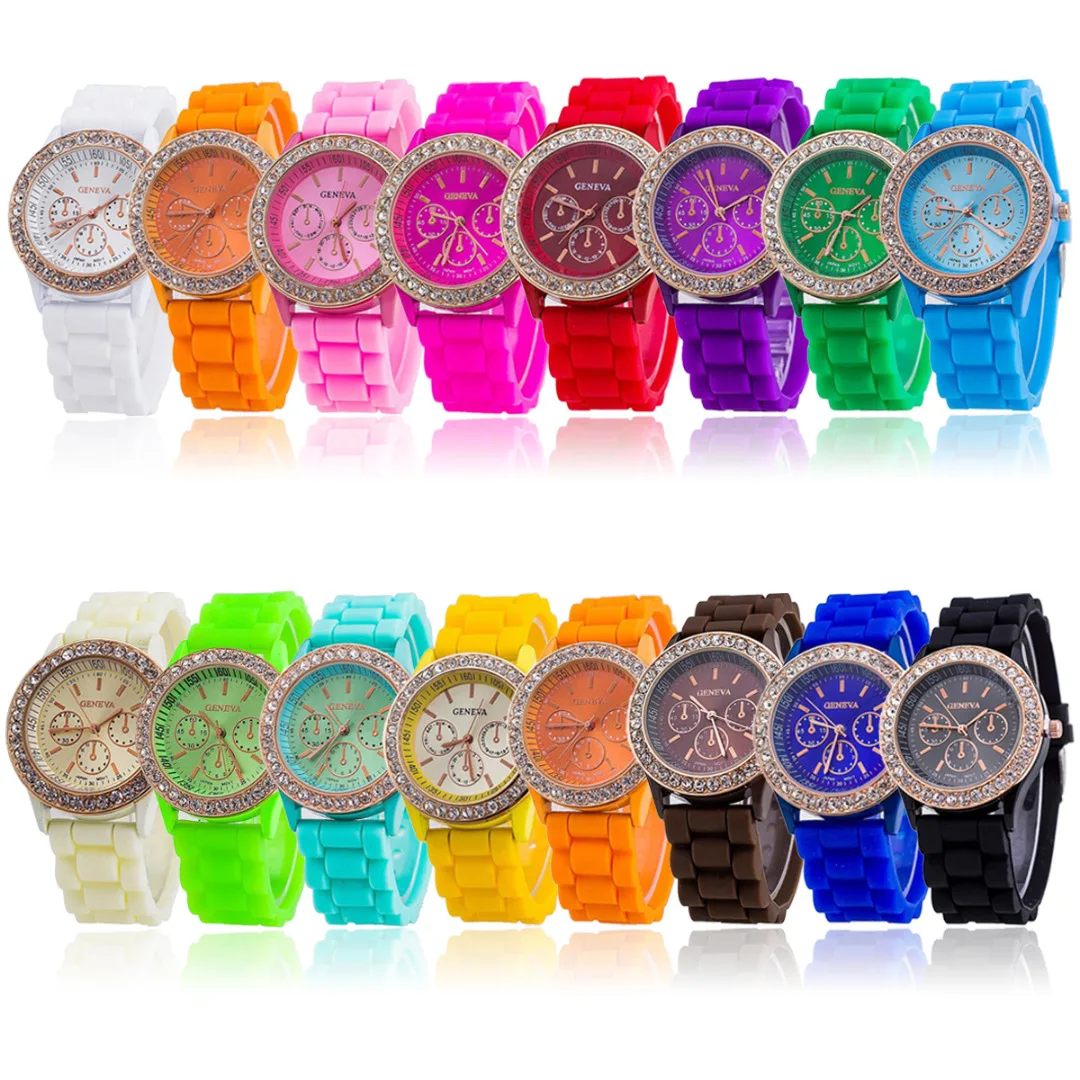 Geneva Casual Watch Women Crystal Dress Watch 2017 Quartz men Silicone watches Unisex Wristwatch Sports watch relogio feminino