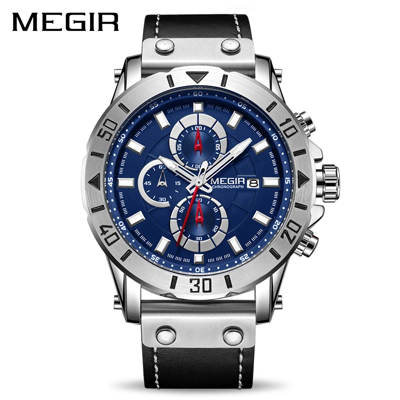 Online Chronograph Quarz Uhren für Männer Top Marke Luxus MEGIR Blau Männer Sport Uhr Uhr Relogio Masculino Montre Homme Stunde Zeit