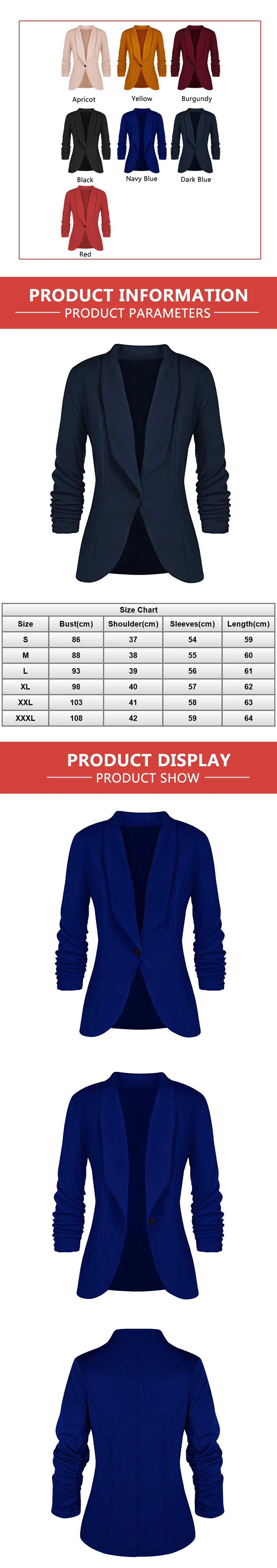 CINESSD Office Lady Blazers Coat Solid Long Sleeves Cardigan Button Casual Suit Navy Blue Draped Slim Cotton Women Blazer Jacket sweat suits women