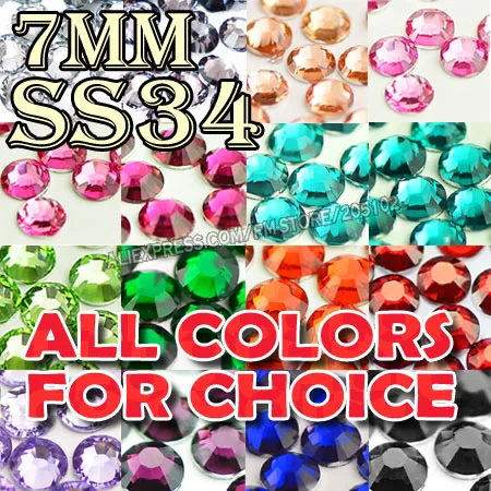 

7mm SS34 Clear all colors Nail Art Crystal Rhinestones 250pcs/bag,Non Hotfix Resin Acrylic FlatBack stone for Glue glitters DIY