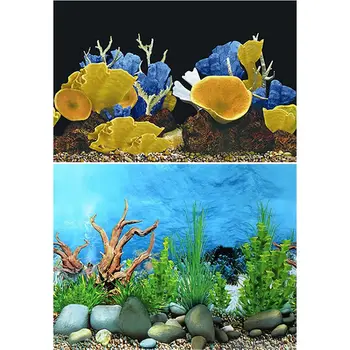 

9091 15 Meters/Roll Double Sided Aquarium Decoration Picture Poster Fish Tank Background Landscape Seafloor / Golden Mushroom