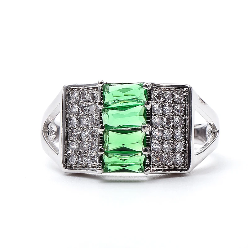 Bague Homme, квадратные полосы, для офиса/карьера, кольцо на палец, проложенный кубическим цирконием, кристалл, трендовые ювелирные изделия для женщин, кольца, Зеленый Кристалл