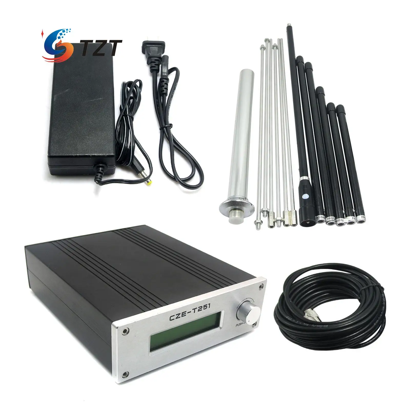 

2018 T251 12V 0-25W Adjustable Mono Stereo PLL Broadcast Station LCD Display with Adapter & Antenna Fm Transmitter Broadcast