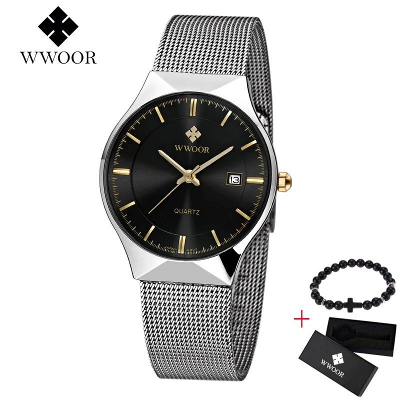 2019 WWOOR Mens Watches Brand Luxury Waterproof Ultra Thin Date Quartz Watch Men Sport Clock Free B