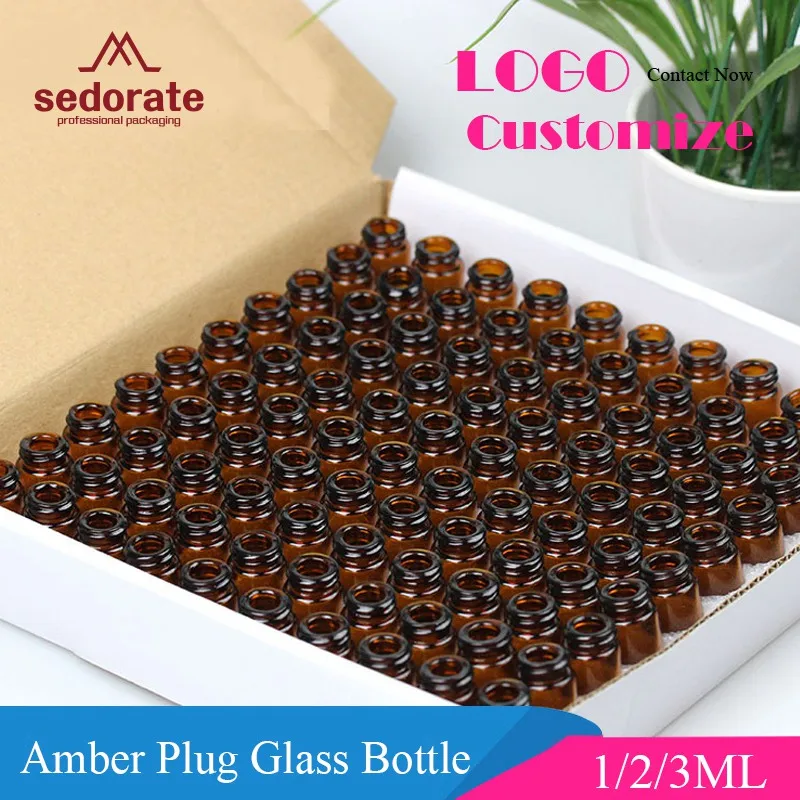 

Sedorate 100 pcs/Lot Amber Glass Bottle With Inne Plug Mini Glass Vial 1ML 2ML 3ML Essential Oil Bottle Containers LZ020