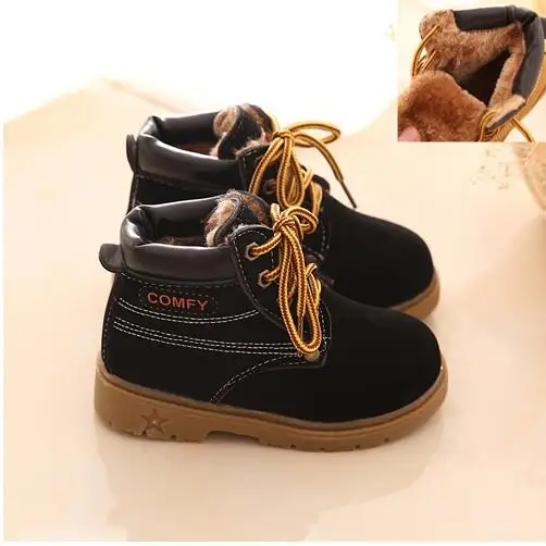 Новые детские зимние теплые бархатные ботинки для мальчиков и девочек, обувь для малышей, зимние ботинки для детей 1, 2, 3, 4, 5, 6 лет, 26 - Цвет: plus velvet  black