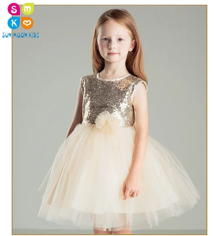 

Lovely Summer Sequin Baby Girl Champagne Chiffon Dress Flower Girl Dress For Wedding Birthday Kids Bow Princess Tutu Dress
