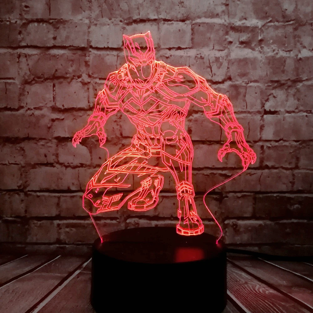 Герой Marvel мультфильм Мстители Черная пантера 3D лампа Mulitcolor USB зарядка светодиодный ночник Праздничная Вечеринка настроение Лава дети игрушка подарок