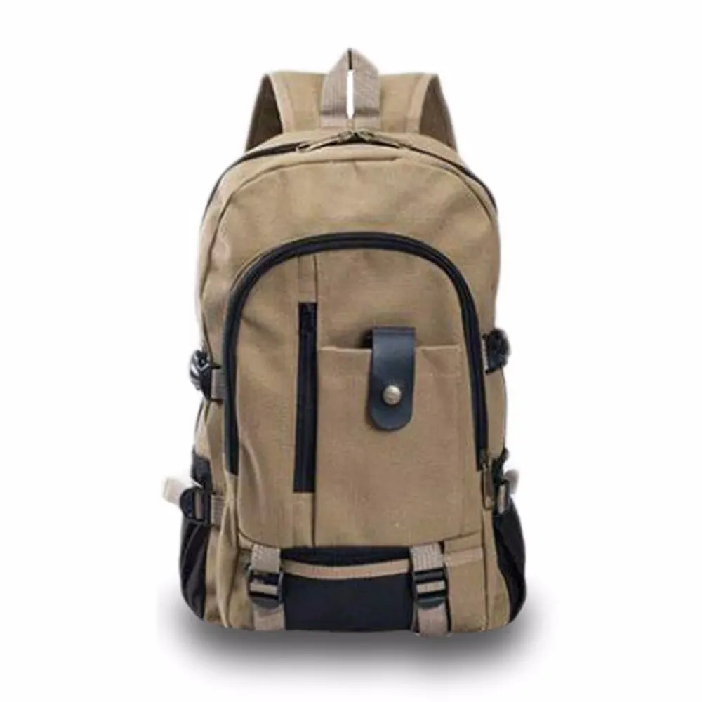 

Men's Leisure Travel Canvas Shoulder Backpack Khaki High-capacity Students Bag For Computer Multi-pockets Mochila
