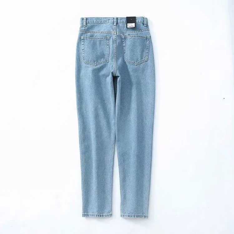 Винтажные джинсы с высокой талией, Ретро стиль, длинные джинсовые штаны-шаровары, повседневные джинсы длиной до щиколотки, женские брюки, светло-голубые, темно-синие