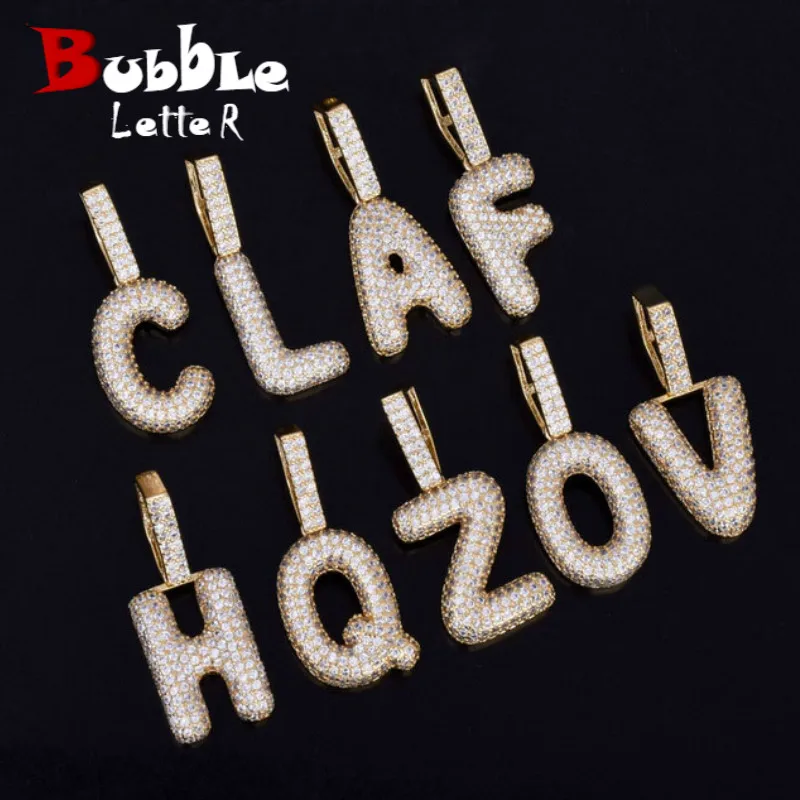 

A-Z Small Bubble Letters Necklaces &Pendant Custom Name Charm For Men/Women Gold Silver Cubic Zircon Hip Hop Jewelry Cuban chain