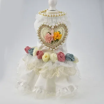 

White Pearl Flower Dog puppy luxury bow dress pet cat Tutu skirt Princess wedding Dress dog chihuahua clothes dog bride costume