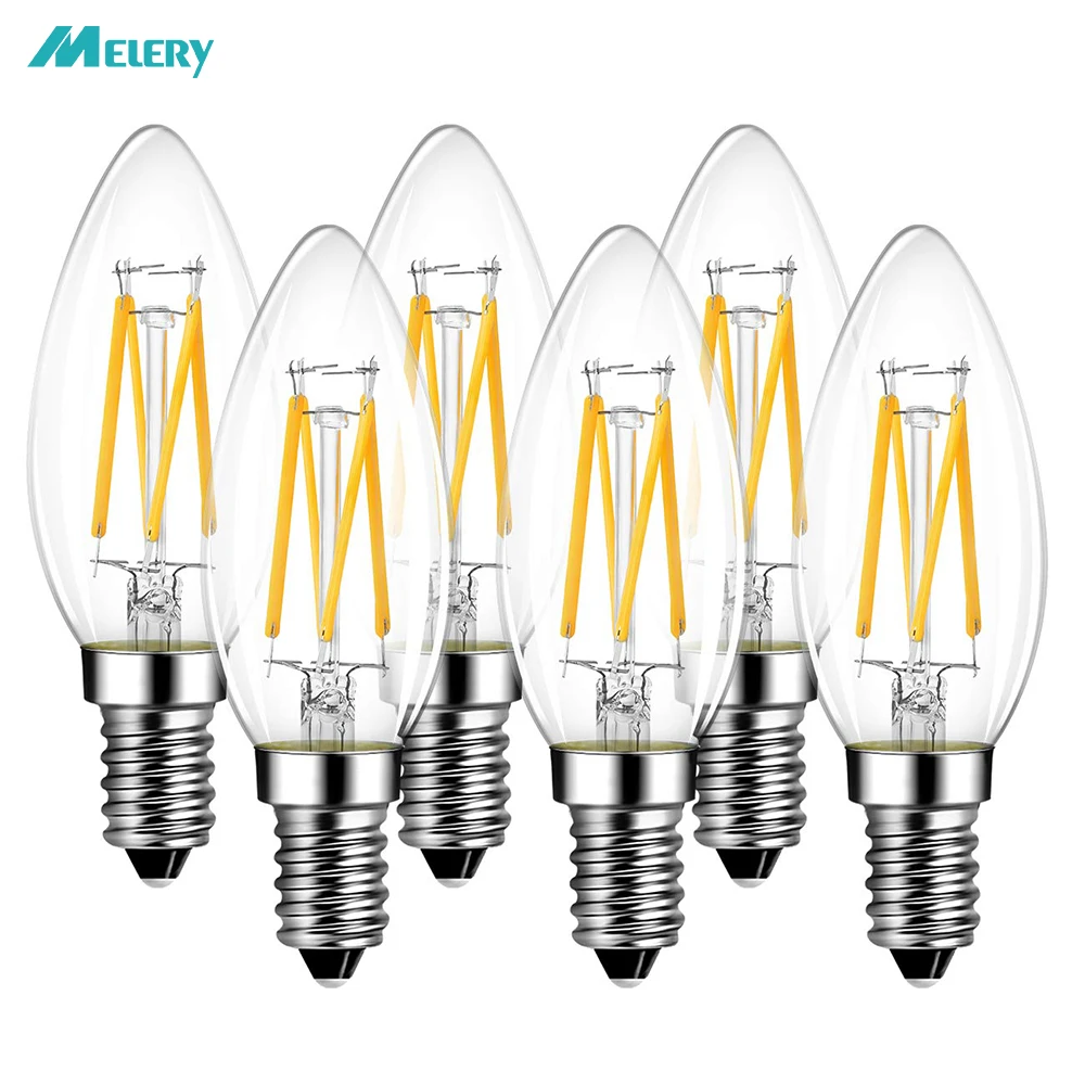 

LED Candelabra Light Bulb 4W E14 2700K Warm White Matt Filament Light 40W Replacement 400lm Antique Candle Shape Bulb 6Pack