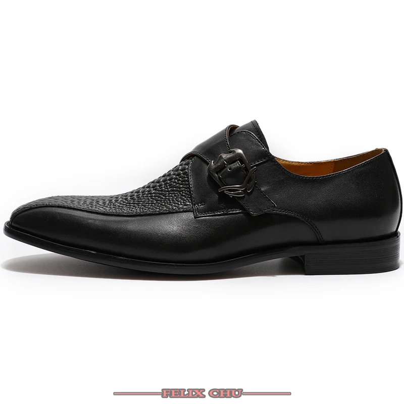 Мужская итальянская дизайнерская обувь из натуральной кожи; Мужская обувь из кожи крокодила с нескользящей пряжкой и острым носком; повседневная мужская обувь