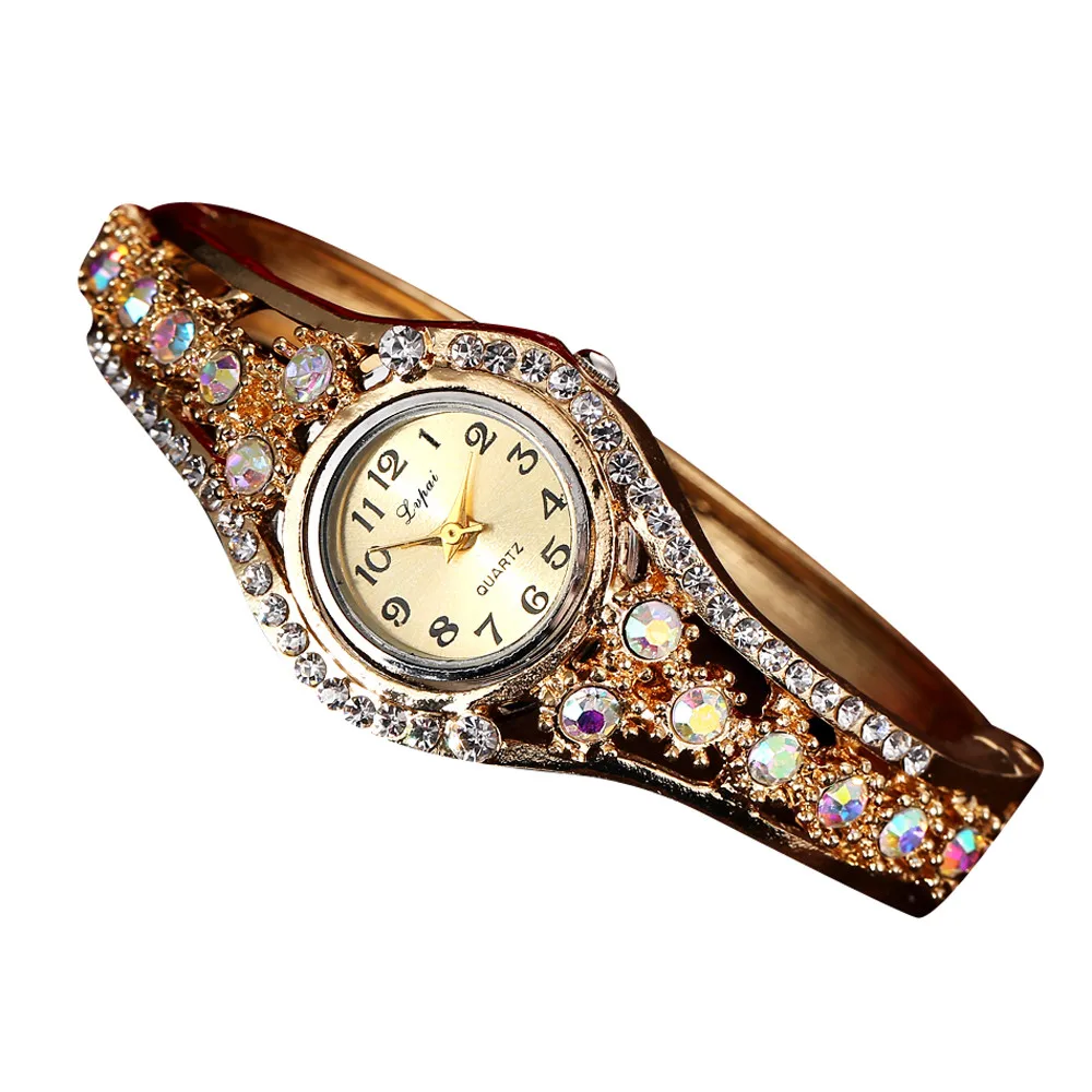 LVPAI модные роскошные часы золотой браслет часы женщина цветок классический драгоценный камень сплав часы Новые кварцевые часы горячая распродажа#5/22 - Цвет: E