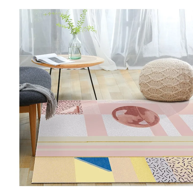 Excellent Pink color post-modern  decoration coffee table carpet  Nordic style big size bedside rug, INS geometric living room rug 10