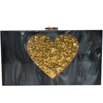 

Luxury Sequins Acrylic Clutch Bag Cute Heart Patterns Evening Bag Women Shoulder Bags Geometric Patchwork Wallet Party Handbags