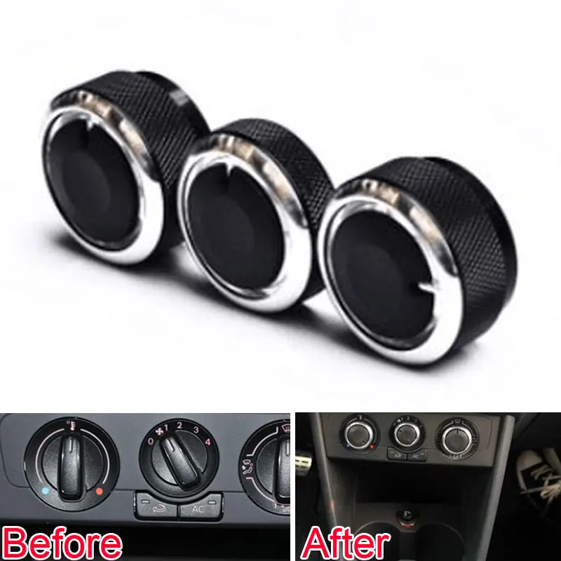 

For Volkswagen VW Polo 2014 3pcs Aluminum Car A/C Air-condition Heat Control Knob Switch Button Decoration Trim Car Styling