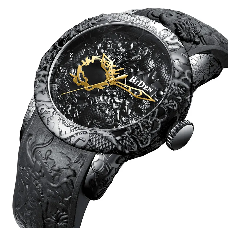 Black Watch For Men Dragon Carved Luxury Male Mens Big...