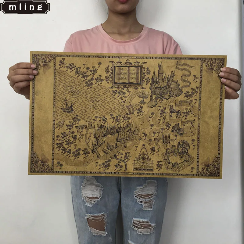 

mling 1PC Nostalgic Retro Decorative Painting Core Kraft Harry Potter Magic World Map Vintage Movie Poster Retro Poster
