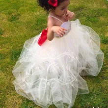 Красивое белое/цвета слоновой кости платье с цветочным узором для девочек на свадьбу, день рождения, длинное милое платье с кристаллами на шнуровке, бальные платья для малышей