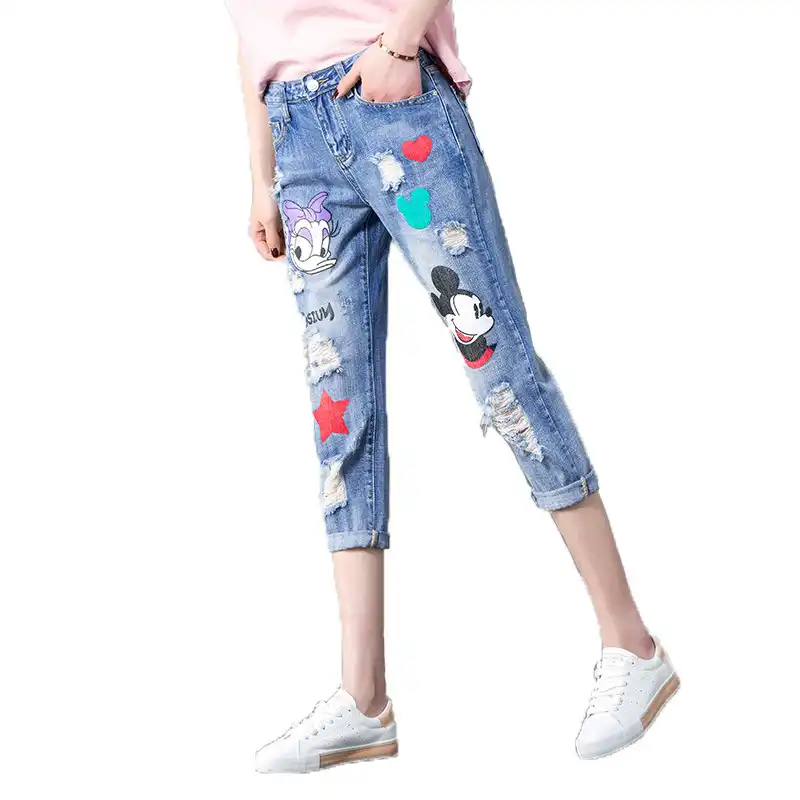 mickey mouse patch jeans