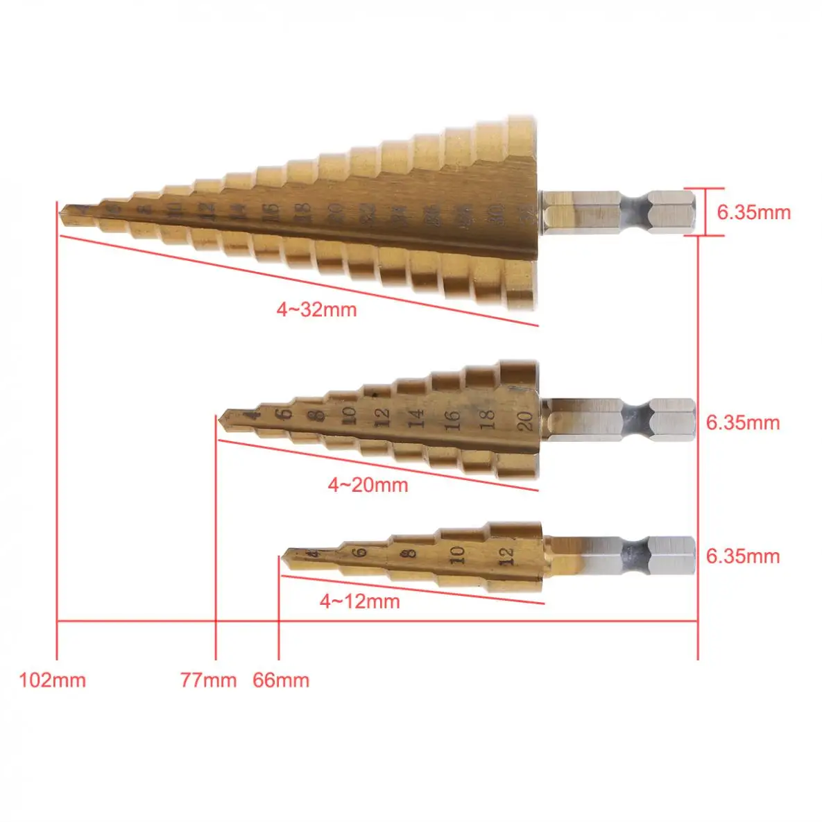 3pcs Pagoda Stepped Drill Head with Hexagonal Handle Straight Groove for Electric Drill