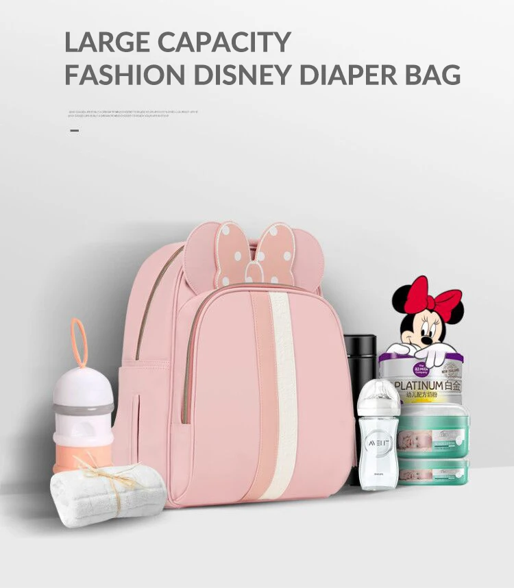 Disney USB сумка для подгузников с подогревом, модная сумка для подгузников для мам, сумка для подгузников, большая емкость, детский рюкзак для путешествий, дизайнерская сумка для кормления