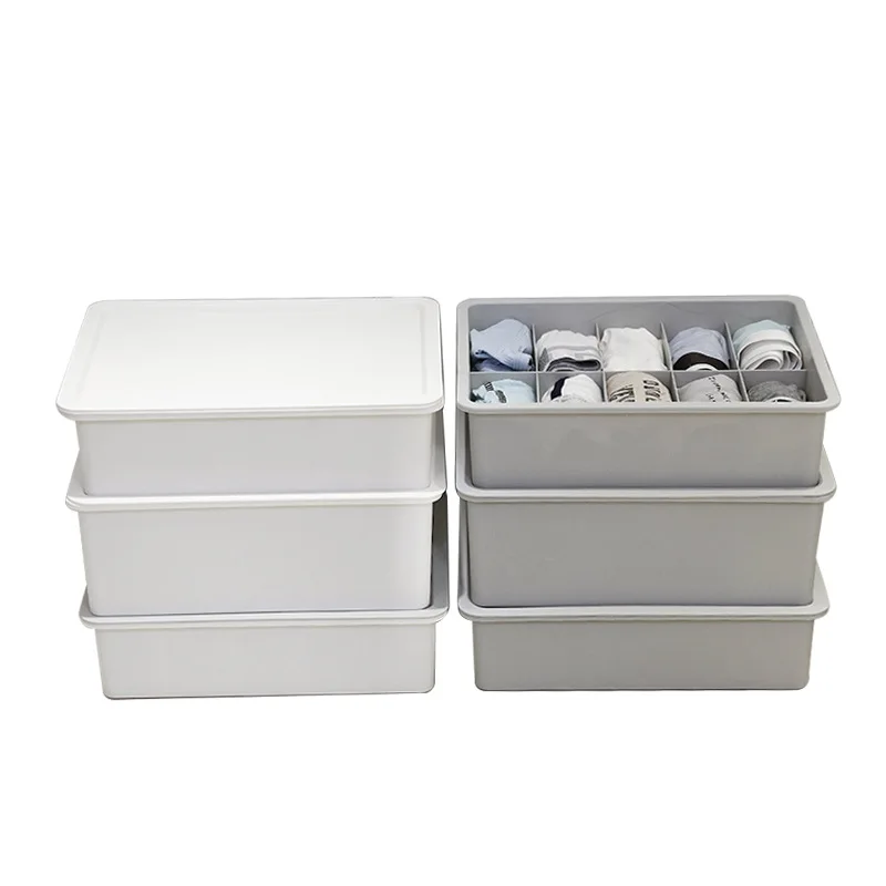 

Plastic Partition Underwear Storage Box With Cover Organizer For Socks Underpants Container Separated Bra Finishing Box
