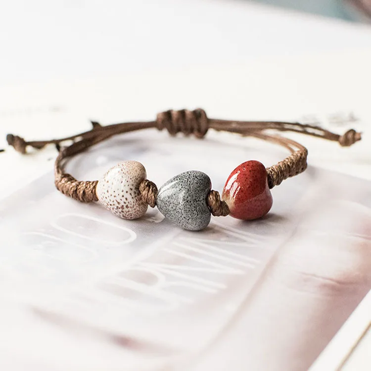 

New Product Handcrafted Vintage Beads Bracelet Weaving Bohemia Ceramic Charm Women Bangles Distinctive Jewelry Gift