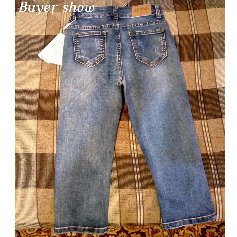 Джинсы с вышивкой для Для женщин летние узкие джинсы укороченные штаны Длина Штаны плюс Размеры джинсовые Капри Штаны Для женщин стретчевые джинсы