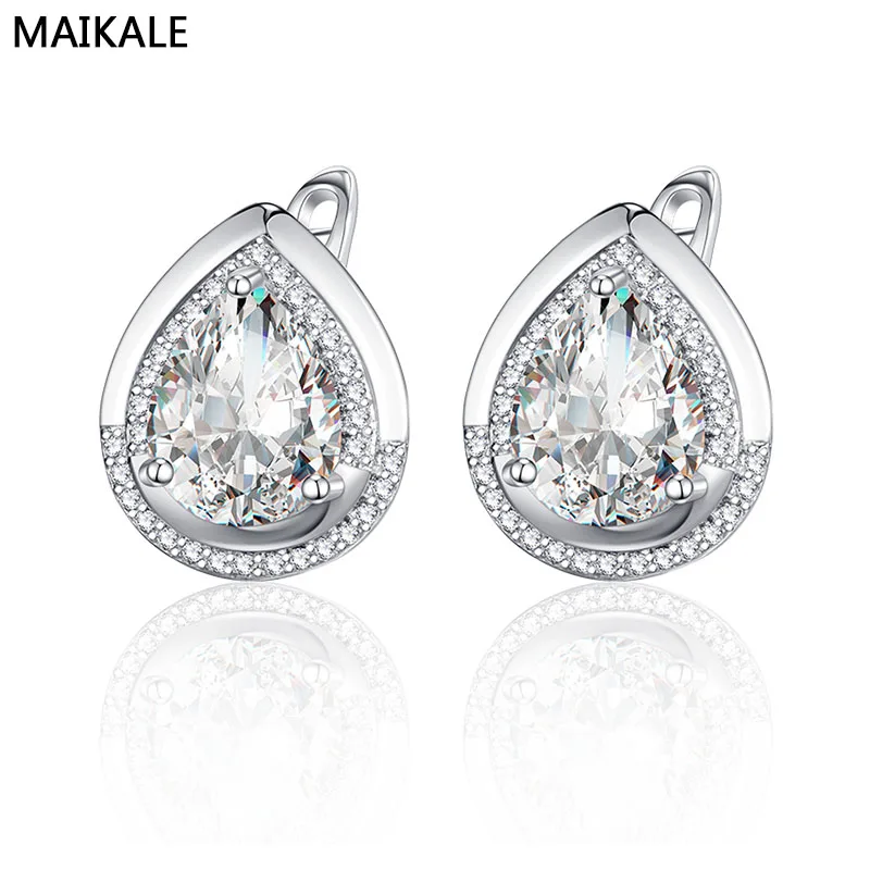 

MAIKALE Trendy Water Drop CZ Zirconia Earrings For Women Silver Plated Gold Earrings Party Earrings Jewelry Brinco Feminino Gift