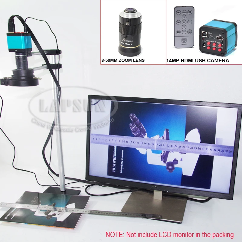 

14MP HD Industrial Lab Microscope Camera HDMI USB Output + Dual Arm Rotatable Metal Table Stand + 30mm - 380mm Wide Field Lens