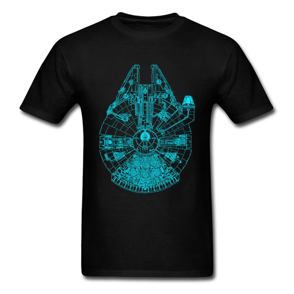 Blue Millennium Falcon Design Tops T Shirt for Men All Cotton Summer Fall Round Collar T-shirts Slim Fit Sweatshirts Discount Blue Millennium Falcon black