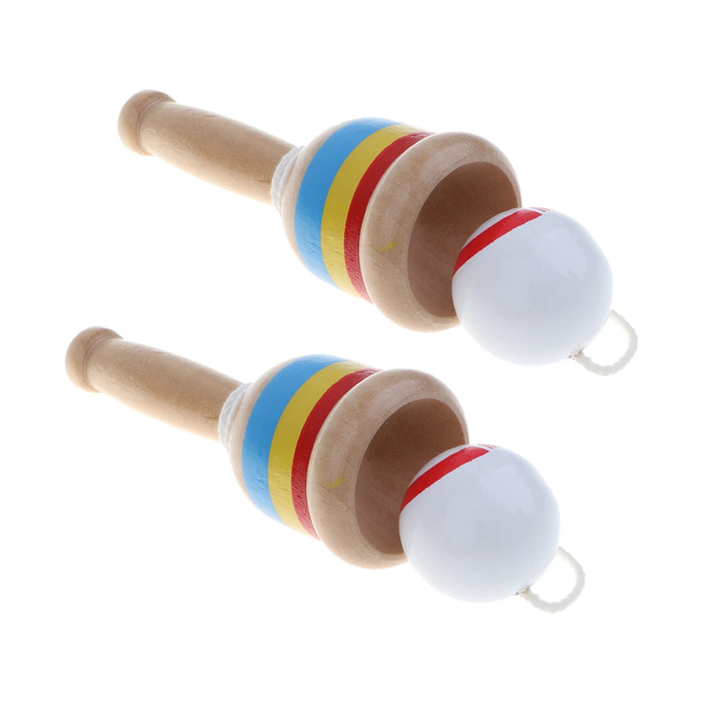 Set of 2 Japanese Classic Wooden Toy Kendama Cup and Ball Toss Catching Game
