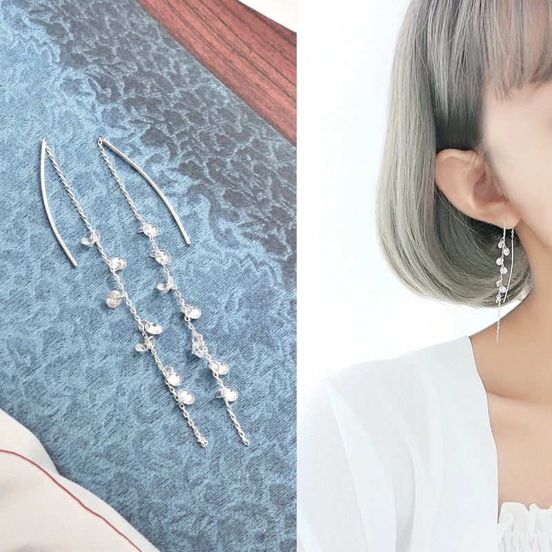 

Trendy 925 Sterling Silver Tassel Crystal Earrings For Women Wedding Bridal Earrings Pendientes Brincos Fashion Jewelry Gift