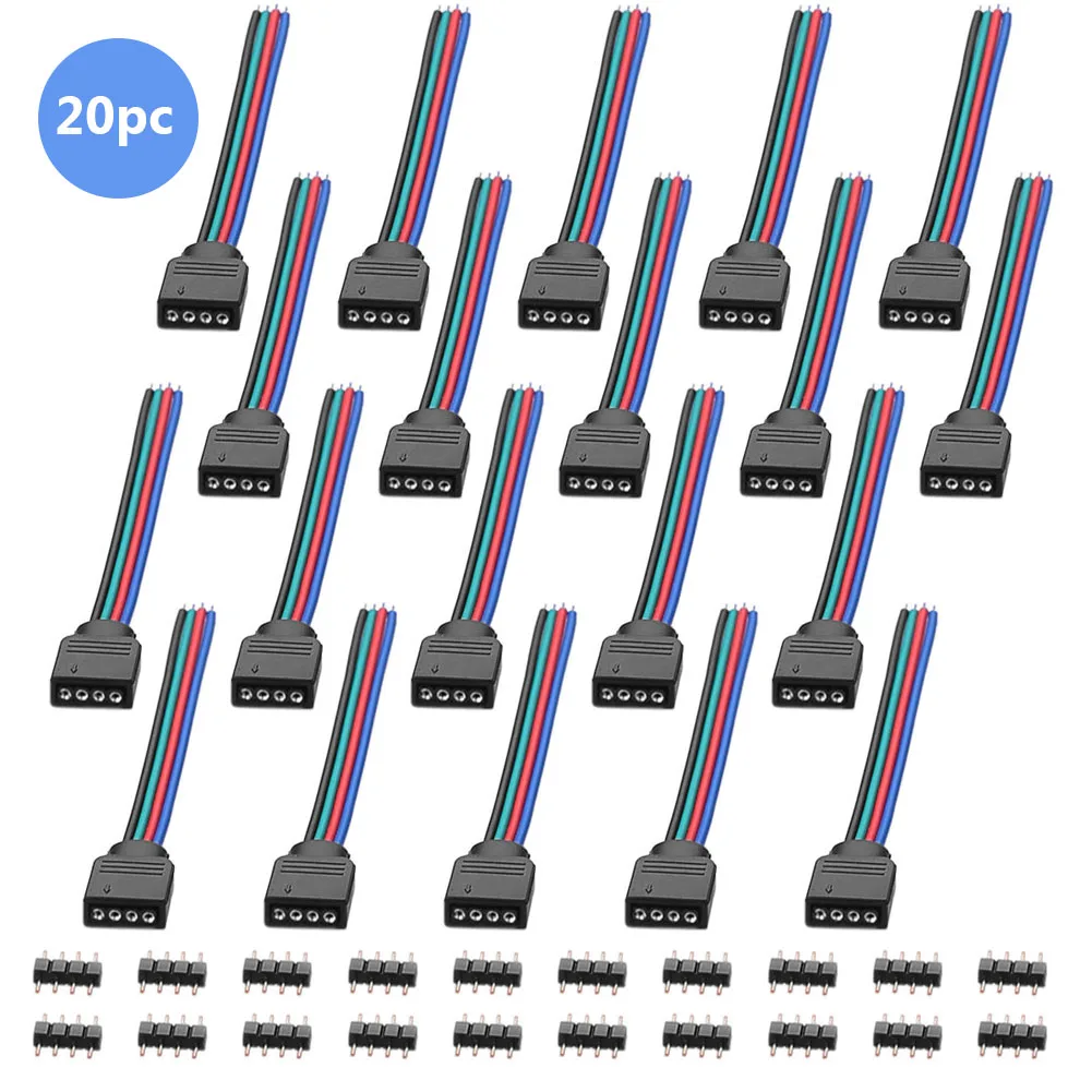 20 шт./компл. 4 контактный удлинитель разъемы RGB провод кабель для 3528 5050 SMD