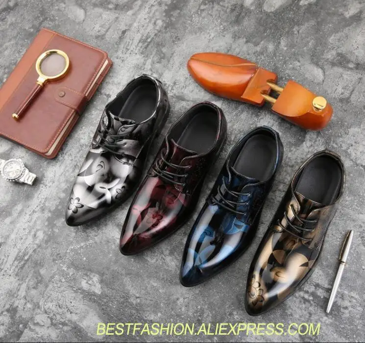 

Patent Leather Oxford Shoes Men Dress Shoes Men Formal Shoes Pointed Toe Business Wedding Plus Size 48 Mix Colour Printed Shoes