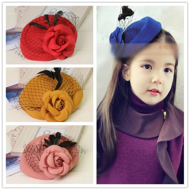Mini Hat Lace Flower Kids Girls Hair Clips Barrette Style Accessories